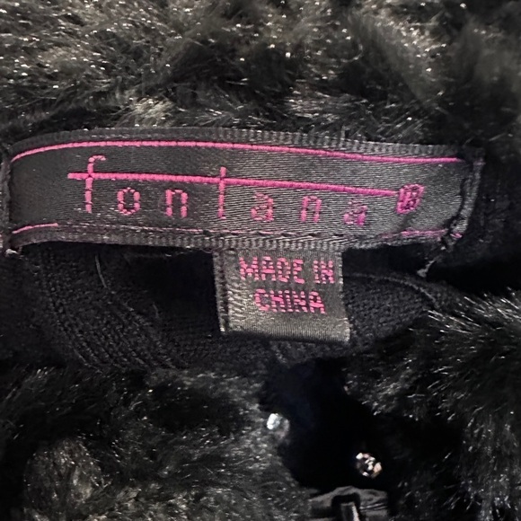 Fontana Women’s Size Large Black Faux Fur Knit Jacket with Rhinestone Zipper - Picture 10 of 11